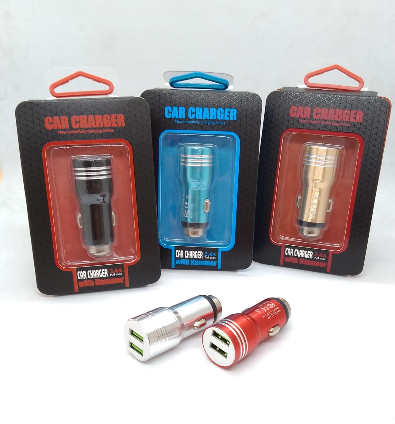   CARGADOR 12V 2 USB 2.4A METAL PACK X 12 COLOR SURTIDO