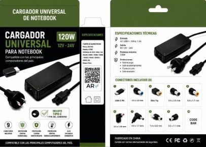   CARGADOR NOTEBOOK UNIVERSAL PRO PIN TC Y ROJO PARA GOBIERNO 120W